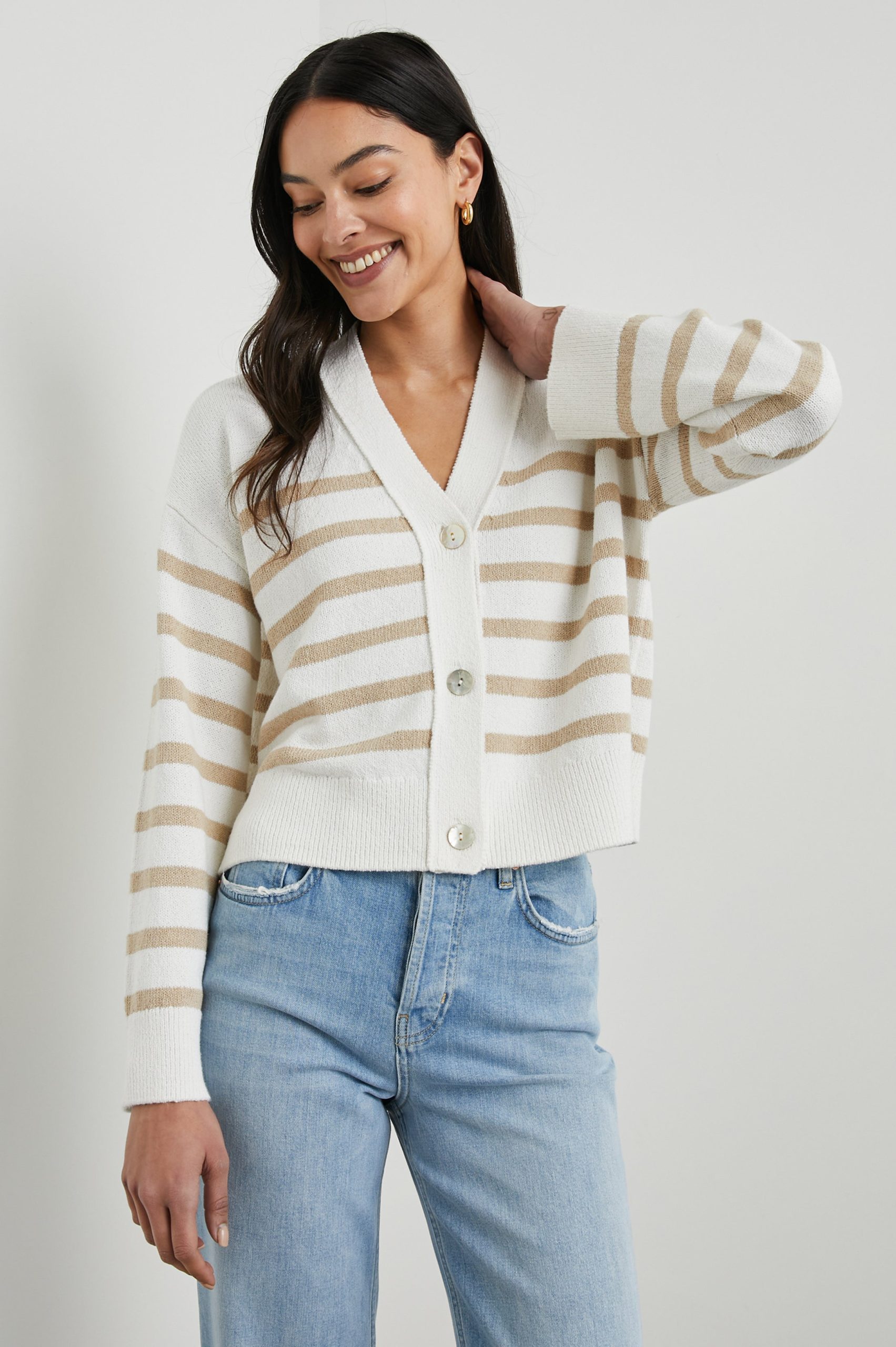 GENEVA CARDIGAN - SAND STRIPE - Image 4