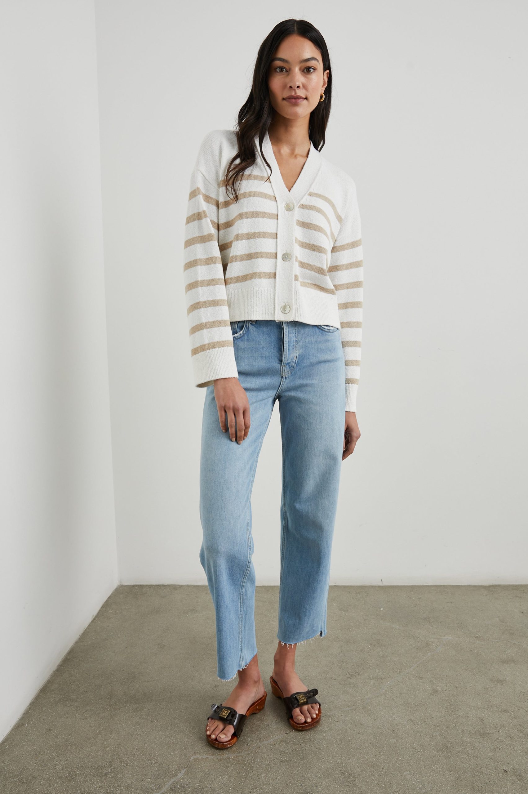 GENEVA CARDIGAN - SAND STRIPE - Image 3