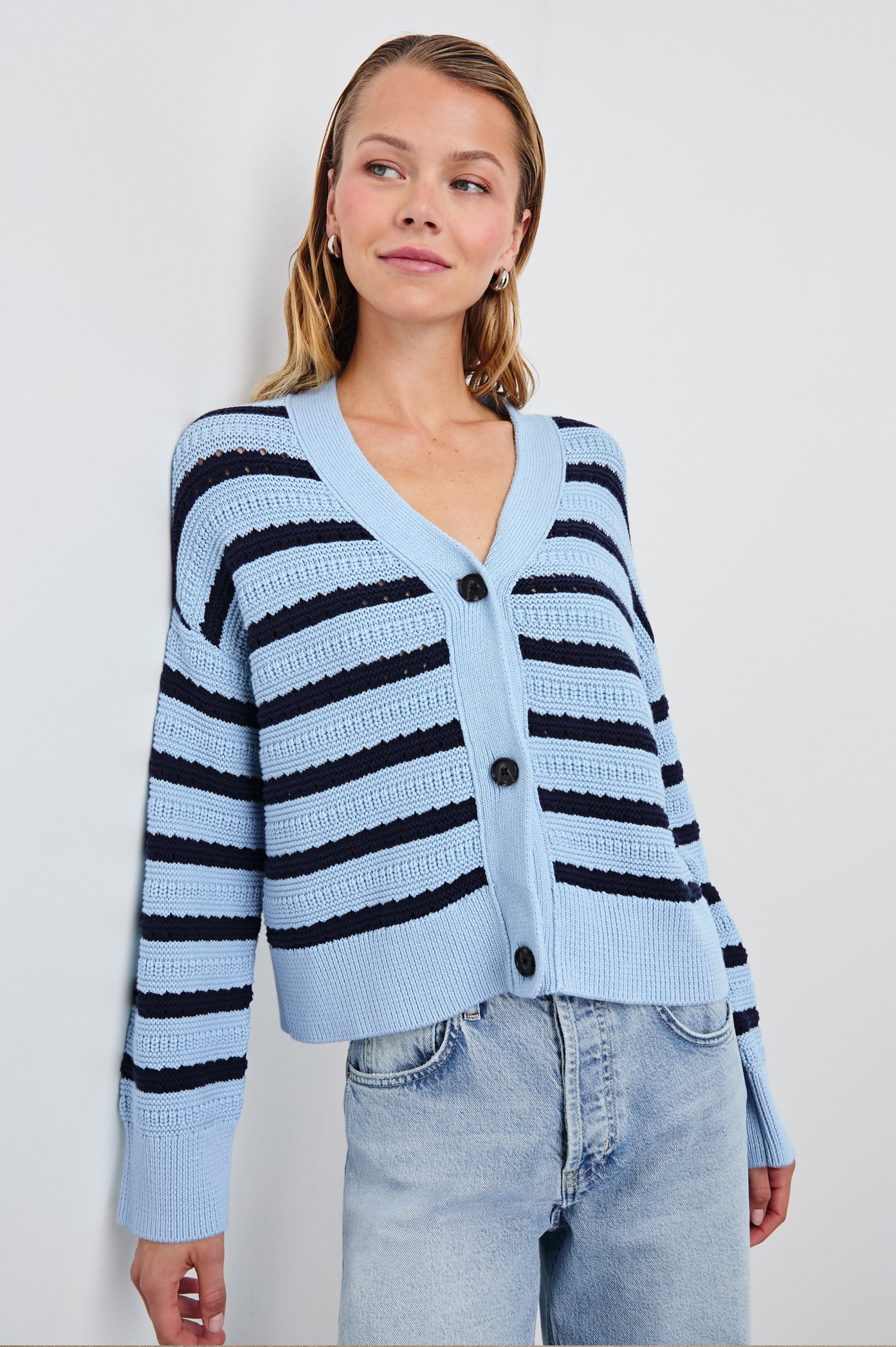 GENEVA CARDIGAN - SKY NAVY STRIPE - Image 3