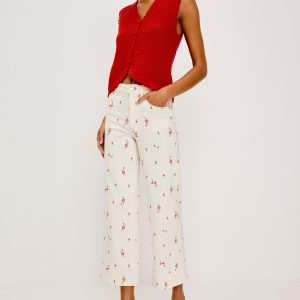 GETTY CROP WIDE LEG - ECRU ROMANTIC FLORAL