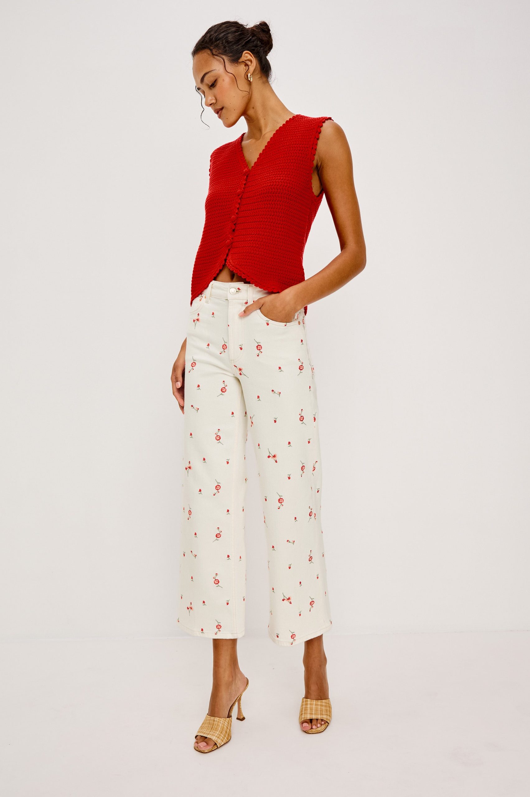 GETTY CROP WIDE LEG - ECRU ROMANTIC FLORAL