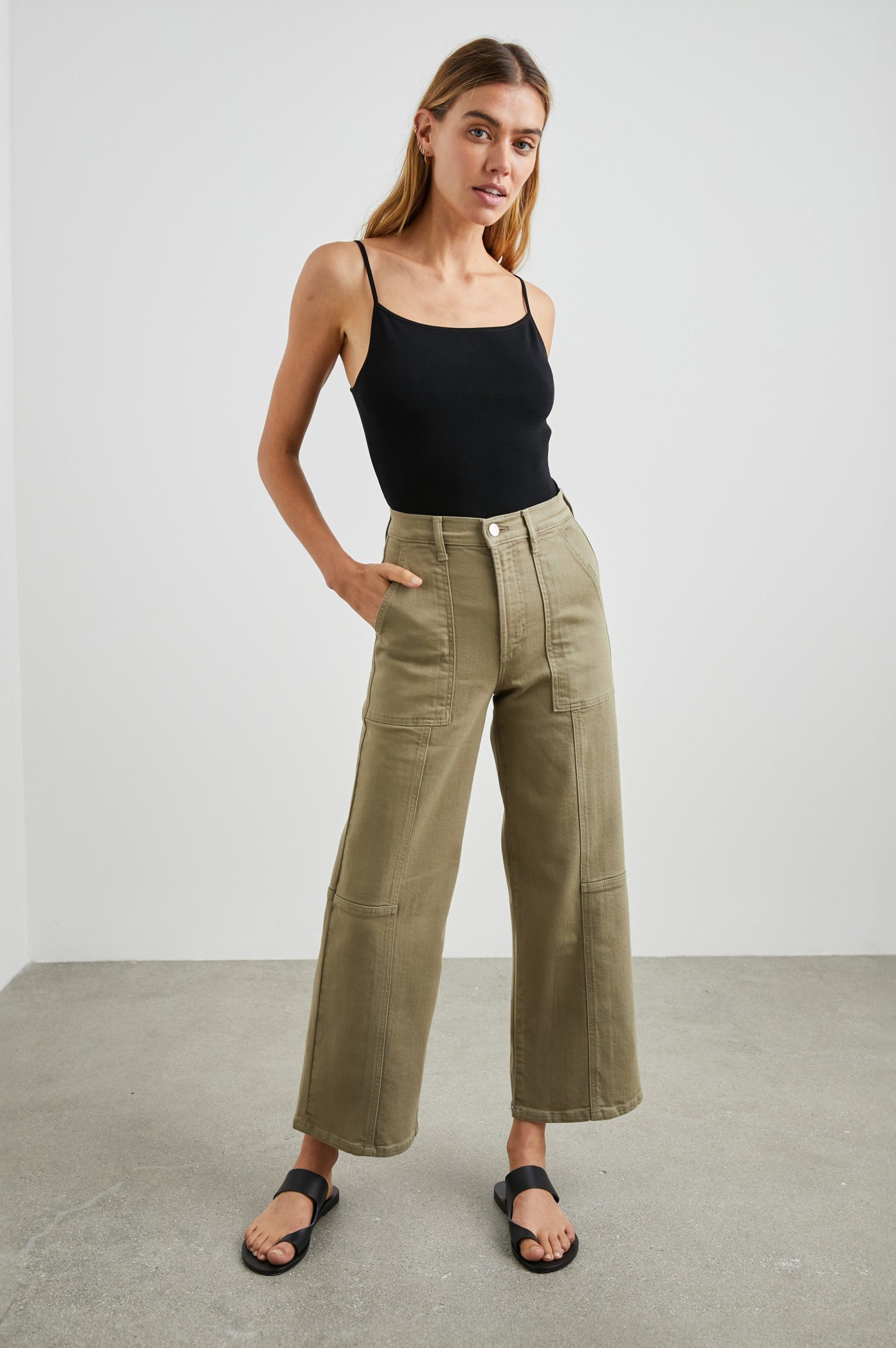 GETTY CROP WIDE LEG - WASHED OLIVE UTILITY