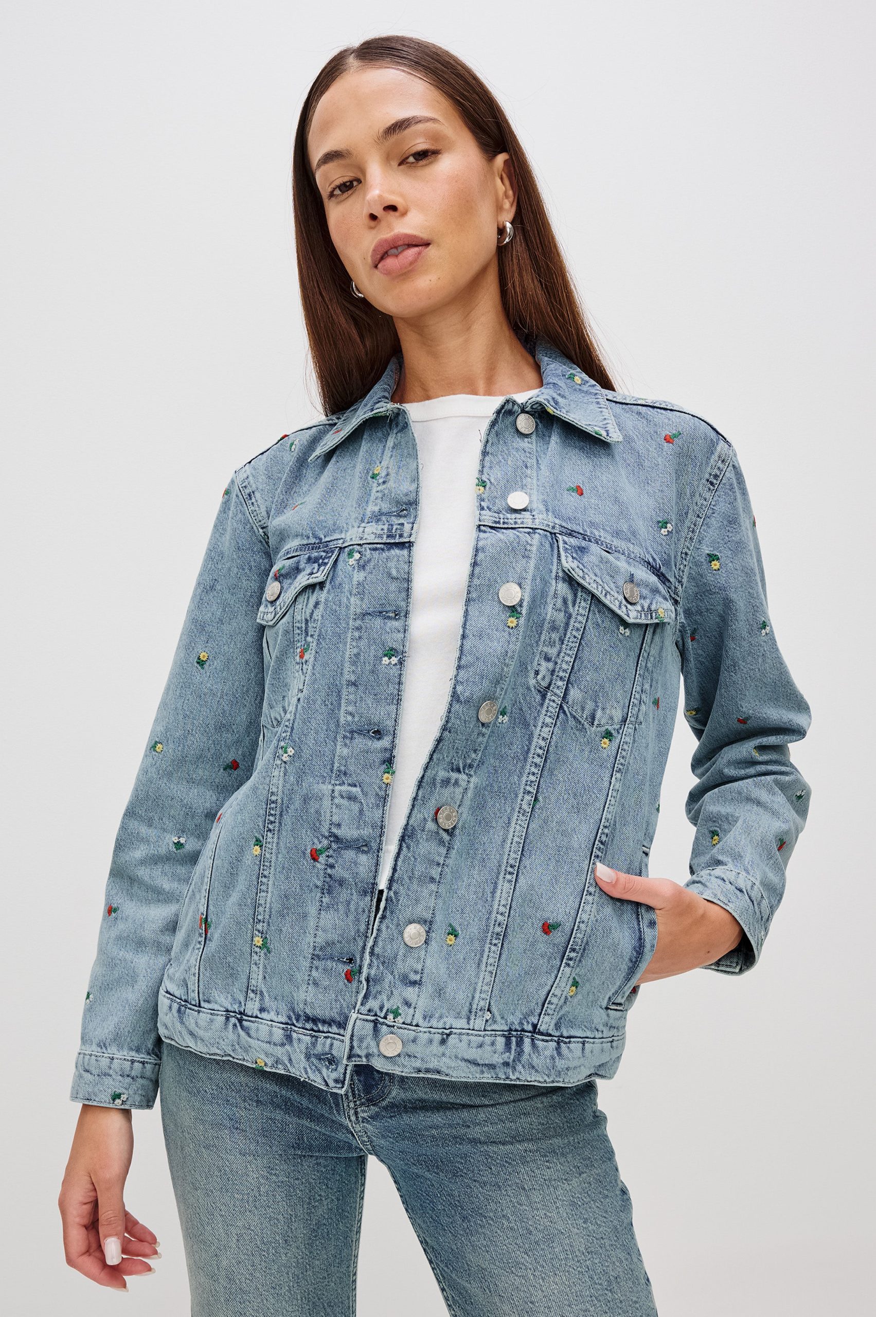 GROVE BOYFRIEND TRUCKER JACKET - FLOWER FIELD