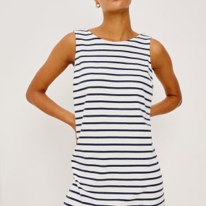 KAYLEE DRESS - IVORY NAVY STRIPE