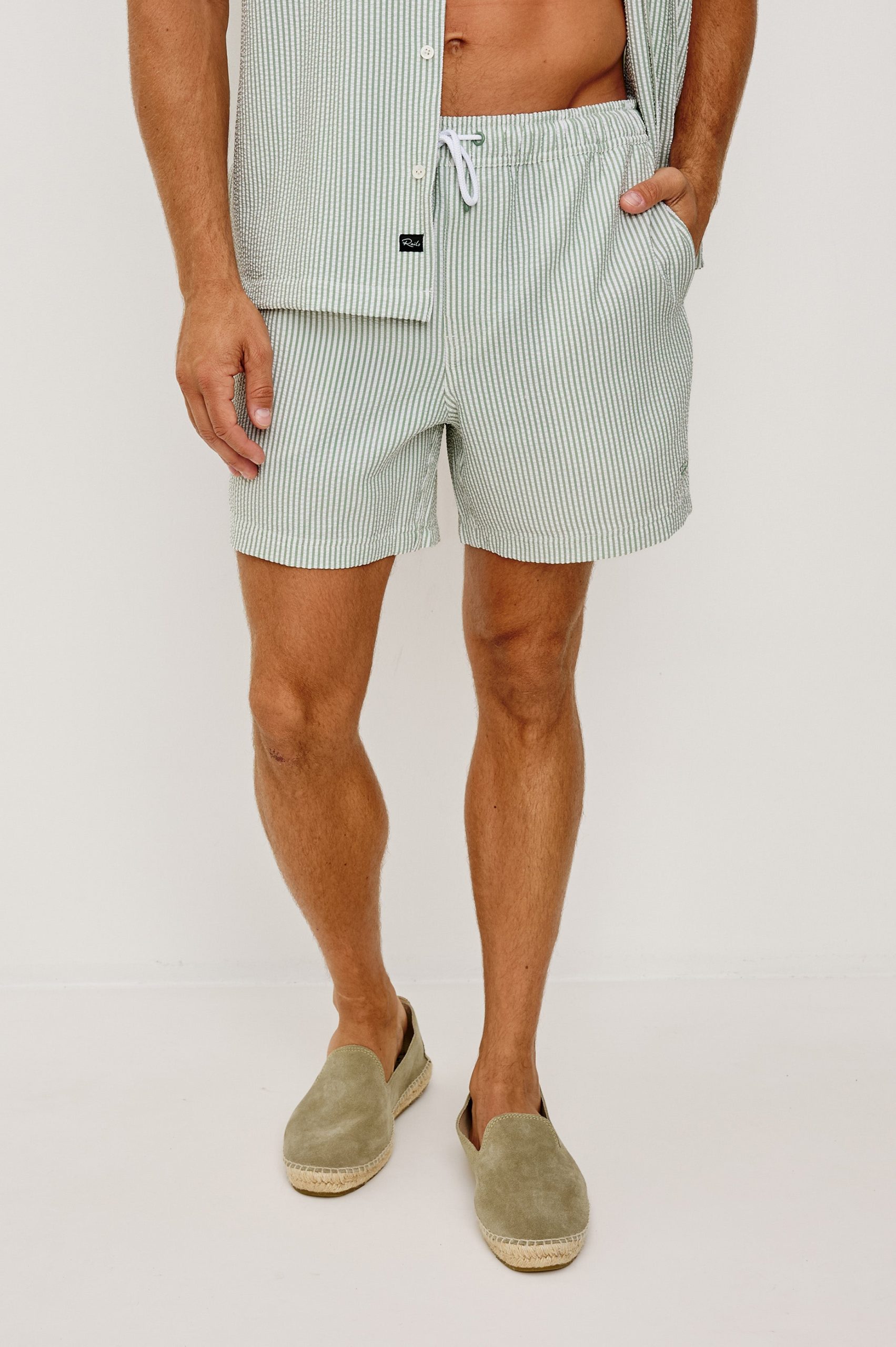 LA BREA SWIM SHORT - SAGE WHITE SEERSUCKER