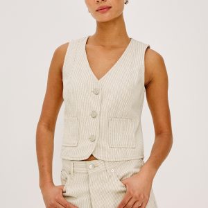 LA JOLLA VEST - ECRU RAILROAD STRIPE