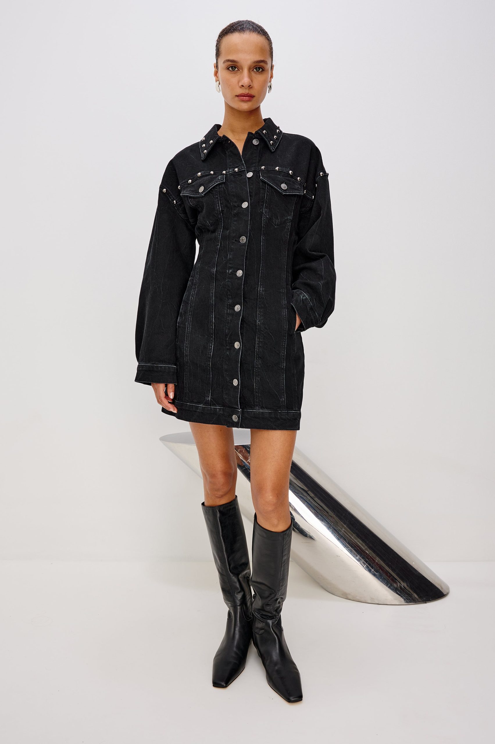 LADERA DRESS - BLACK STONE STUDDED - Image 3