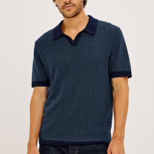 LANGLEY POLO SHIRT - NAVY MARINE RIPPLE