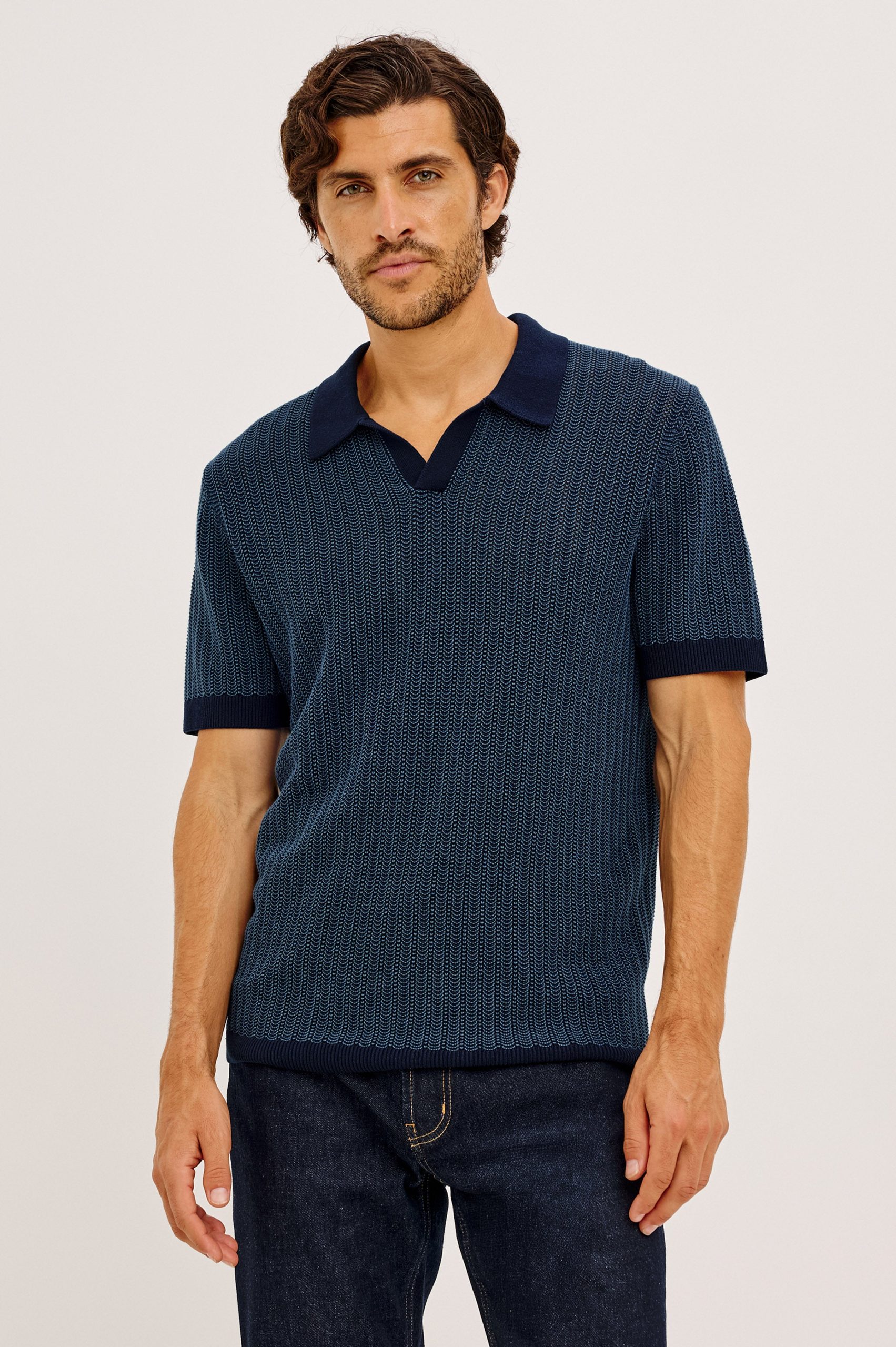 LANGLEY POLO SHIRT - NAVY MARINE RIPPLE