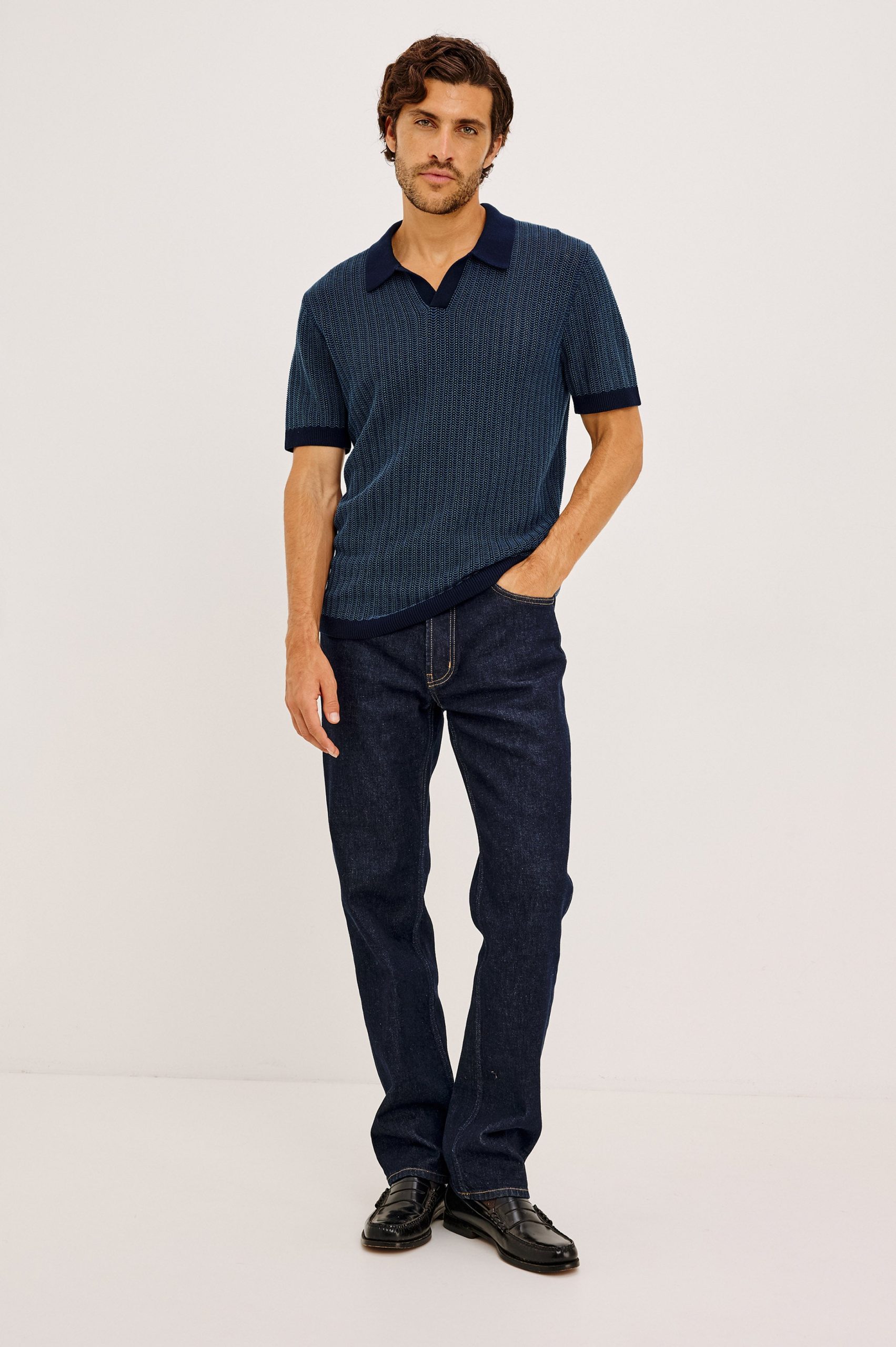 LANGLEY POLO SHIRT - NAVY MARINE RIPPLE - Image 3