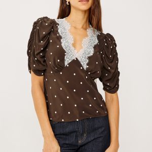 LAZARA TOP - COCOA POLKA DOTS