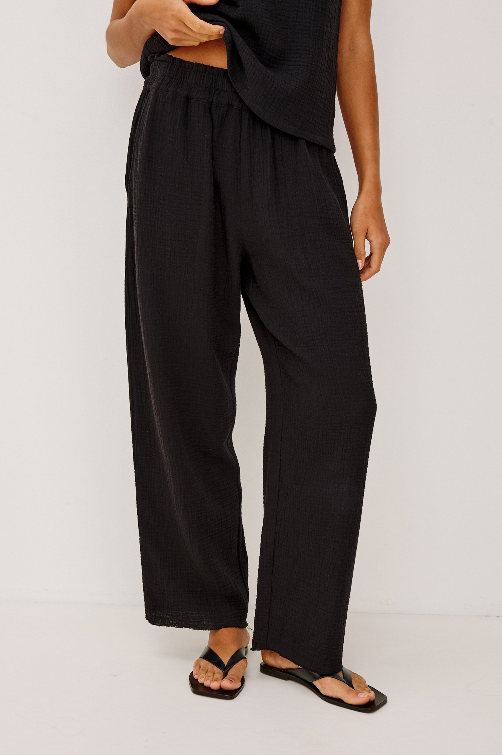 LEON CROP PANT - BLACK GAUZE
