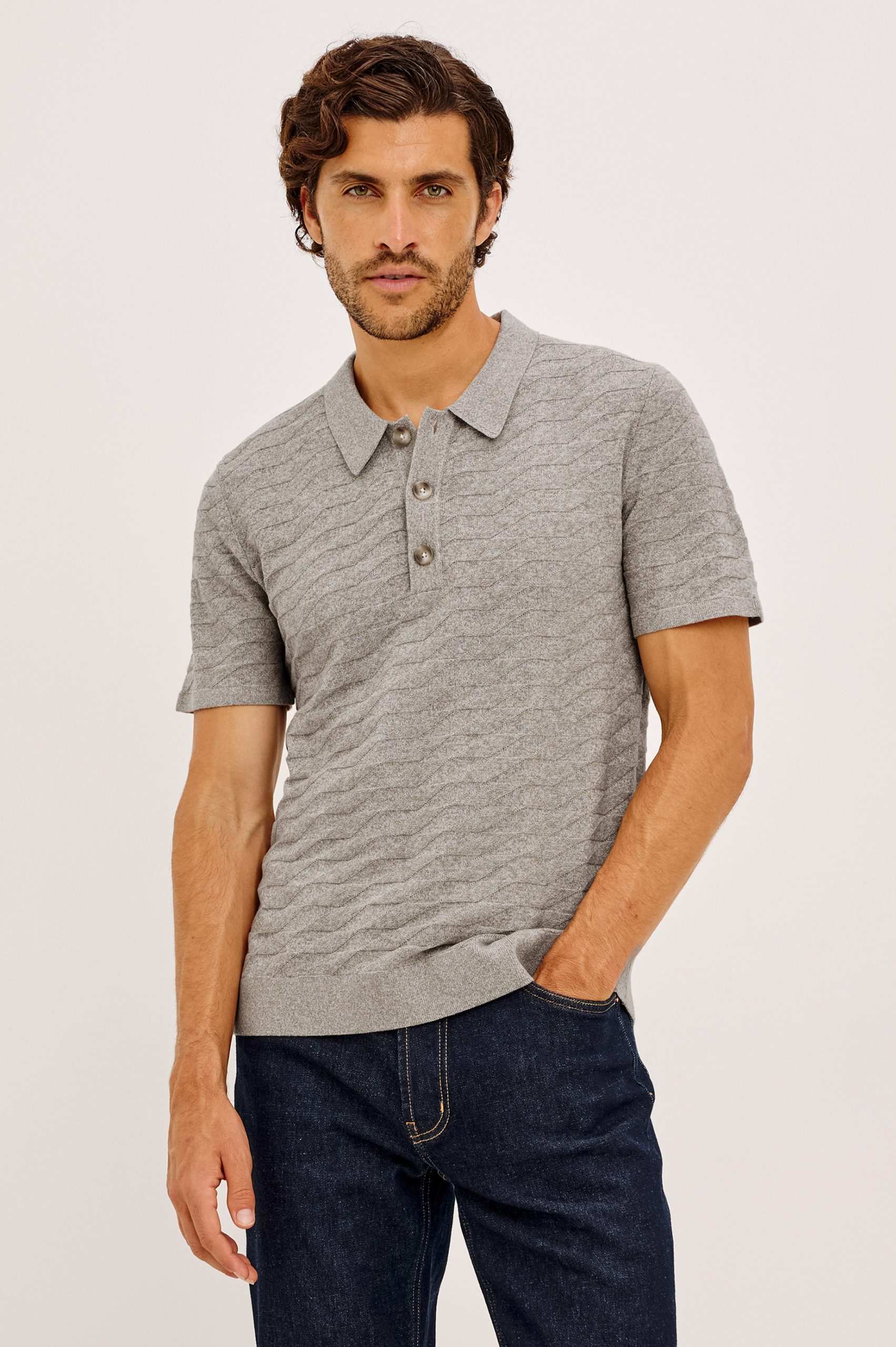 LINDEN POLO SHIRT - HEATHER GREY PRISM