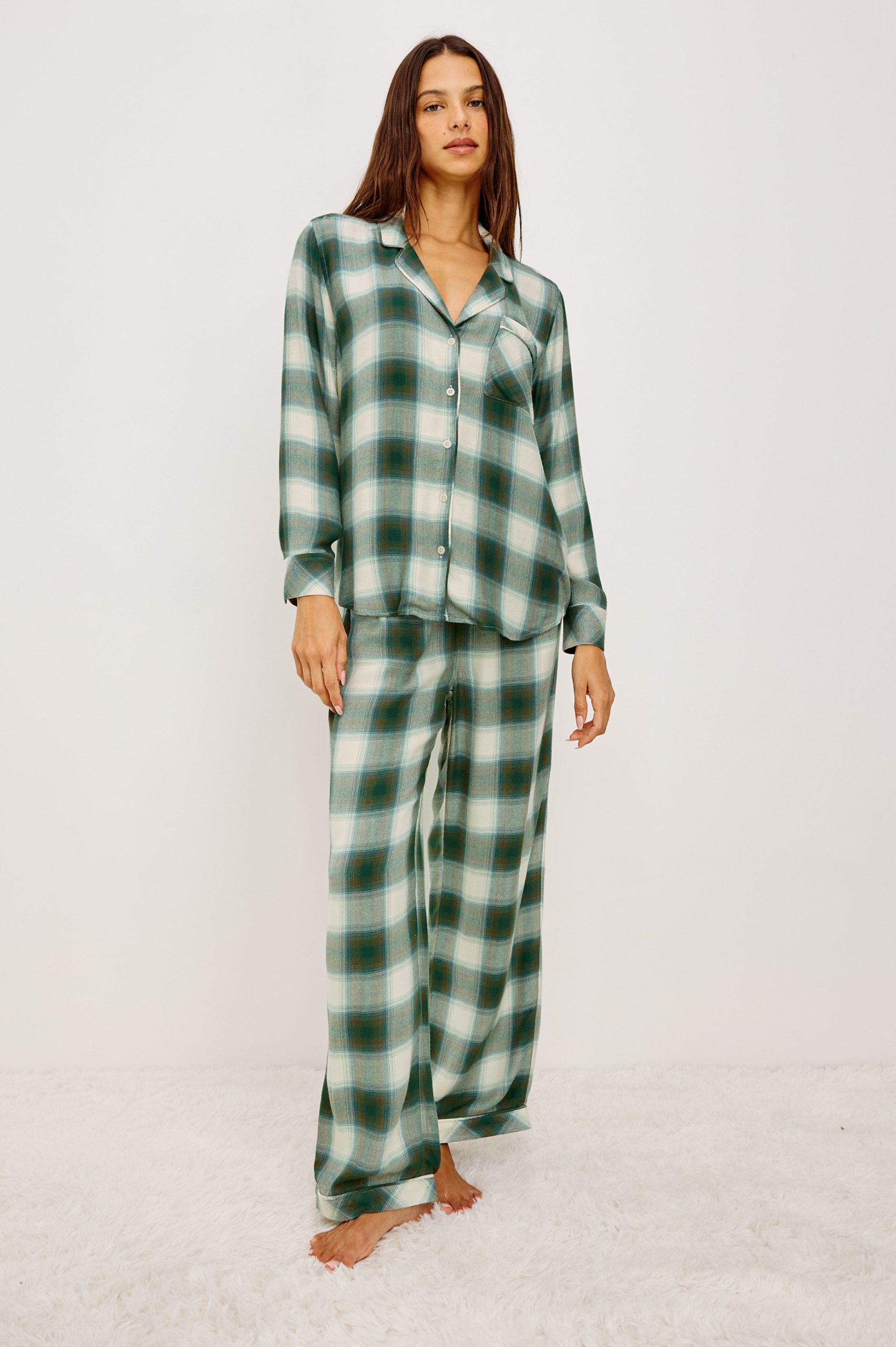 LUNA PAJAMA SET - IVORY OLIVE TEAL
