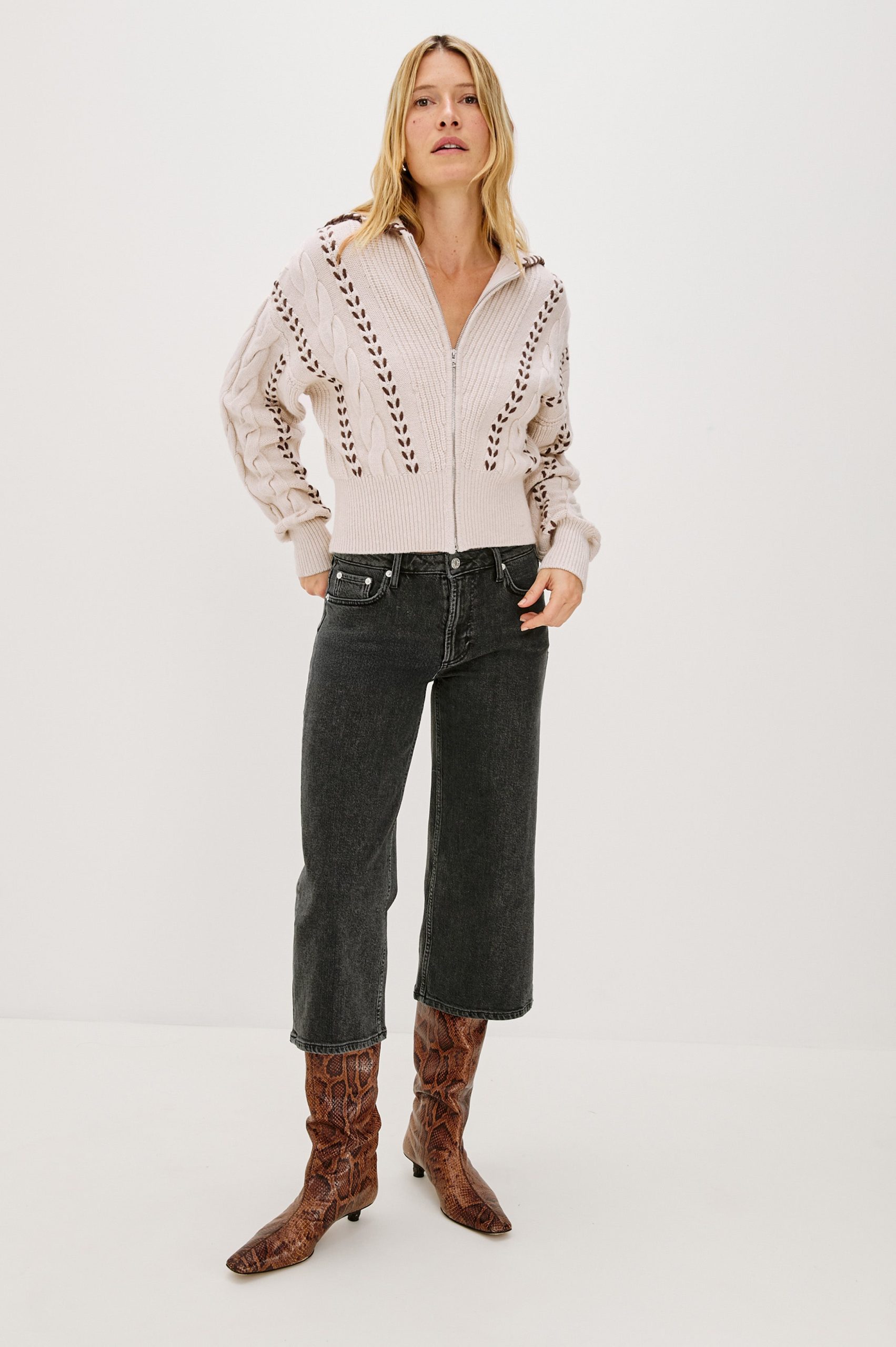 LUNE SWEATER - OATMEAL BROWN WHIP STITCH - Image 3