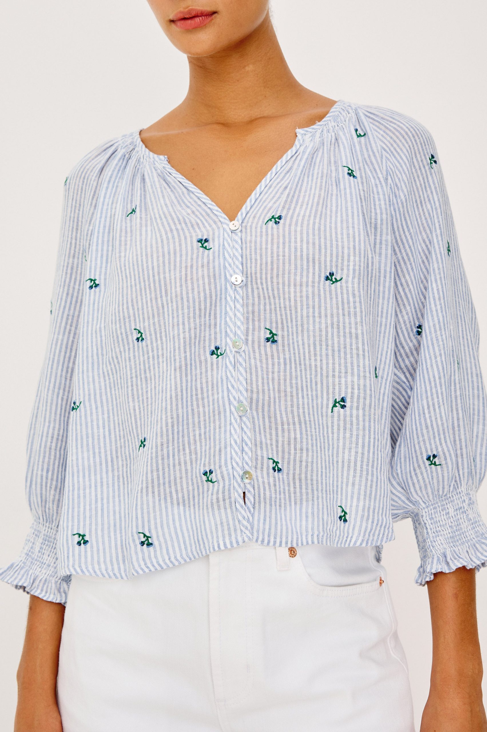 MARIAH TOP - BLUEBELL EMBROIDERED STRIPE - Image 2