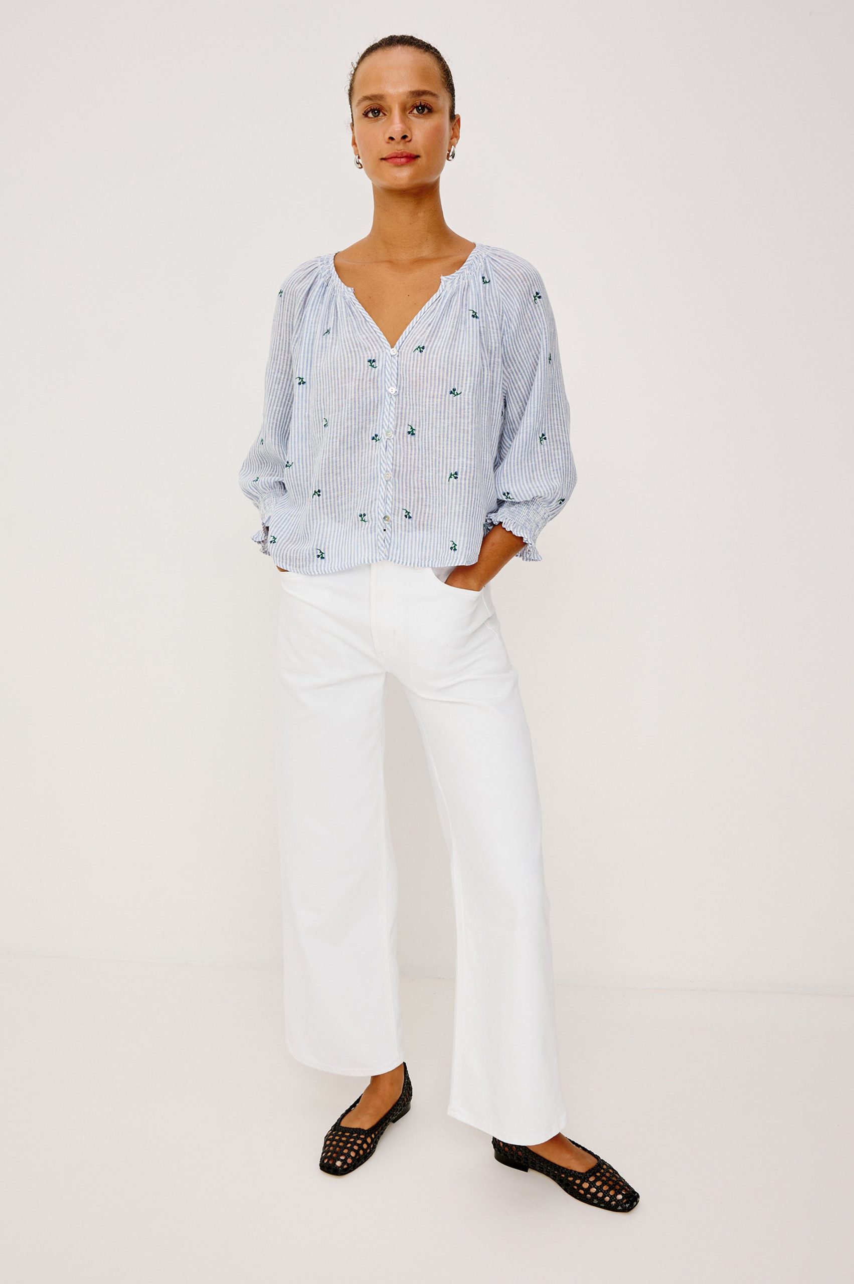 MARIAH TOP - BLUEBELL EMBROIDERED STRIPE - Image 3
