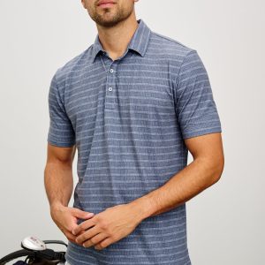 MERCED GOLF POLO SHIRT - SASHIKO BORDER BLACK