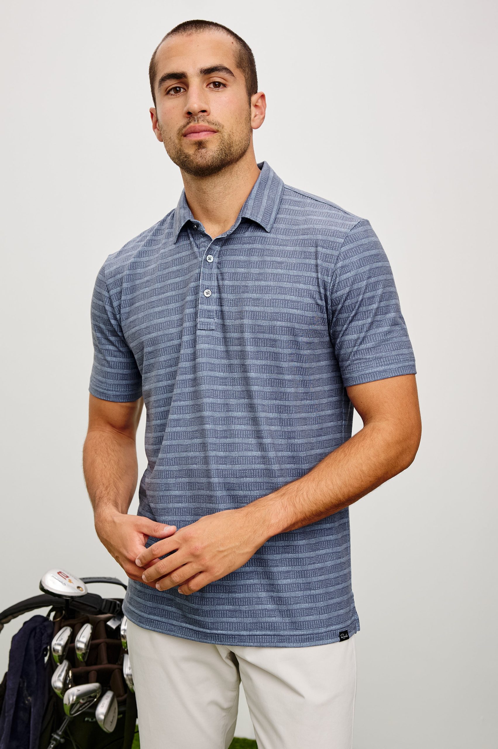 MERCED GOLF POLO SHIRT - SASHIKO BORDER BLACK