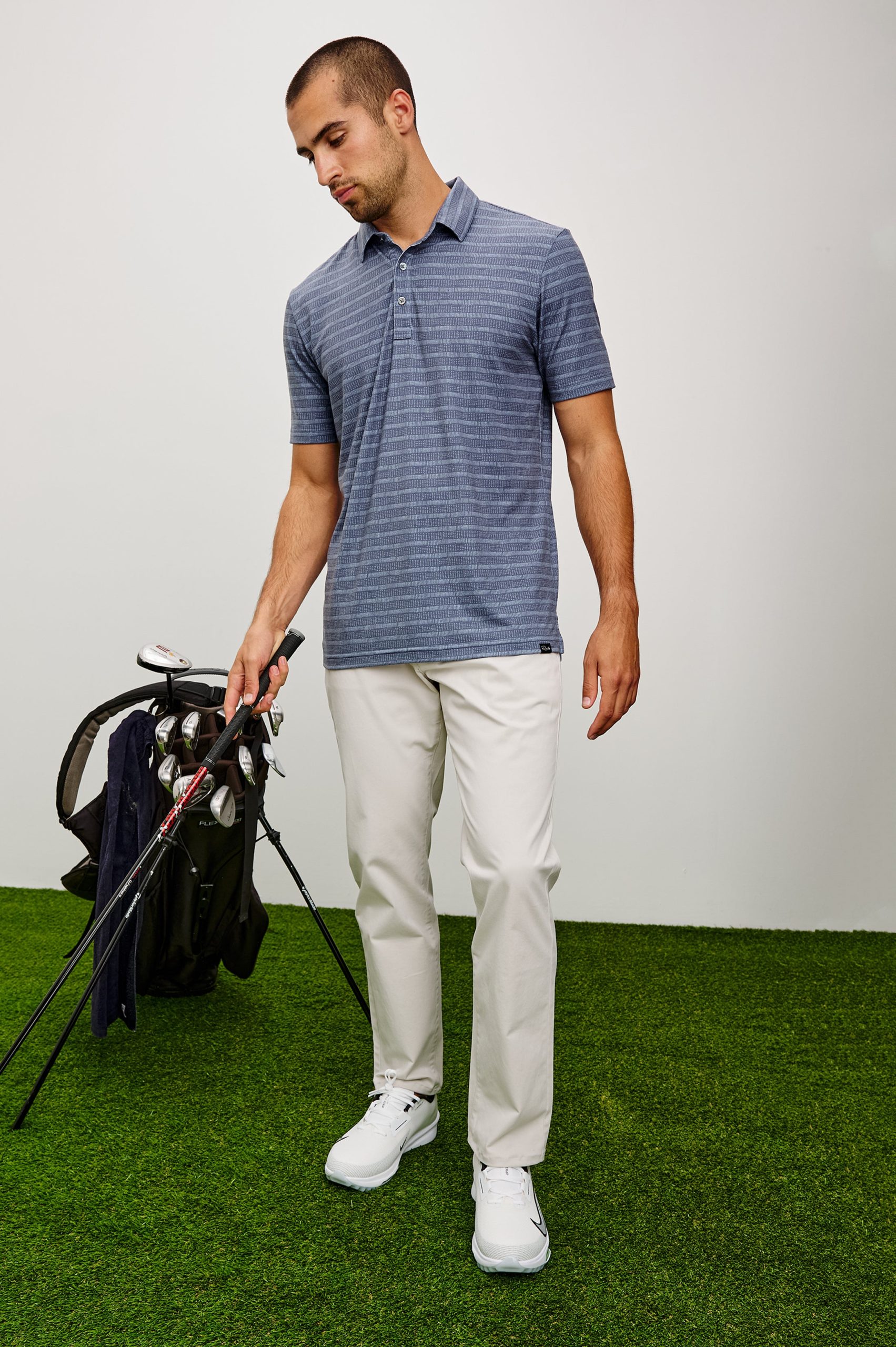 MERCED GOLF POLO SHIRT - SASHIKO BORDER BLACK - Image 3