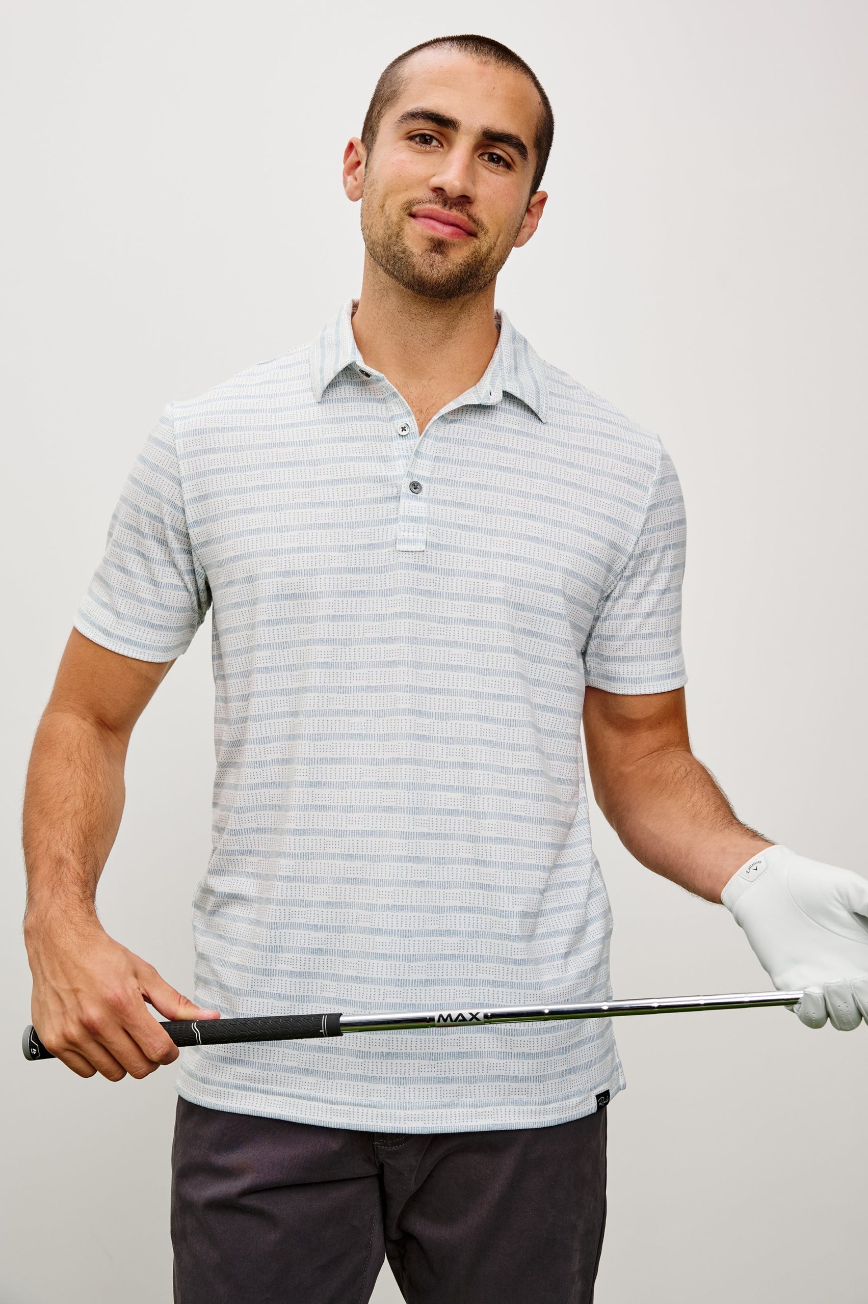 MERCED GOLF POLO SHIRT - SASHIKO BORDER WHITE