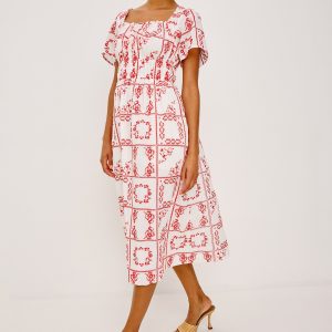 NANETTE DRESS - IVORY RED HANDKERCHIEF