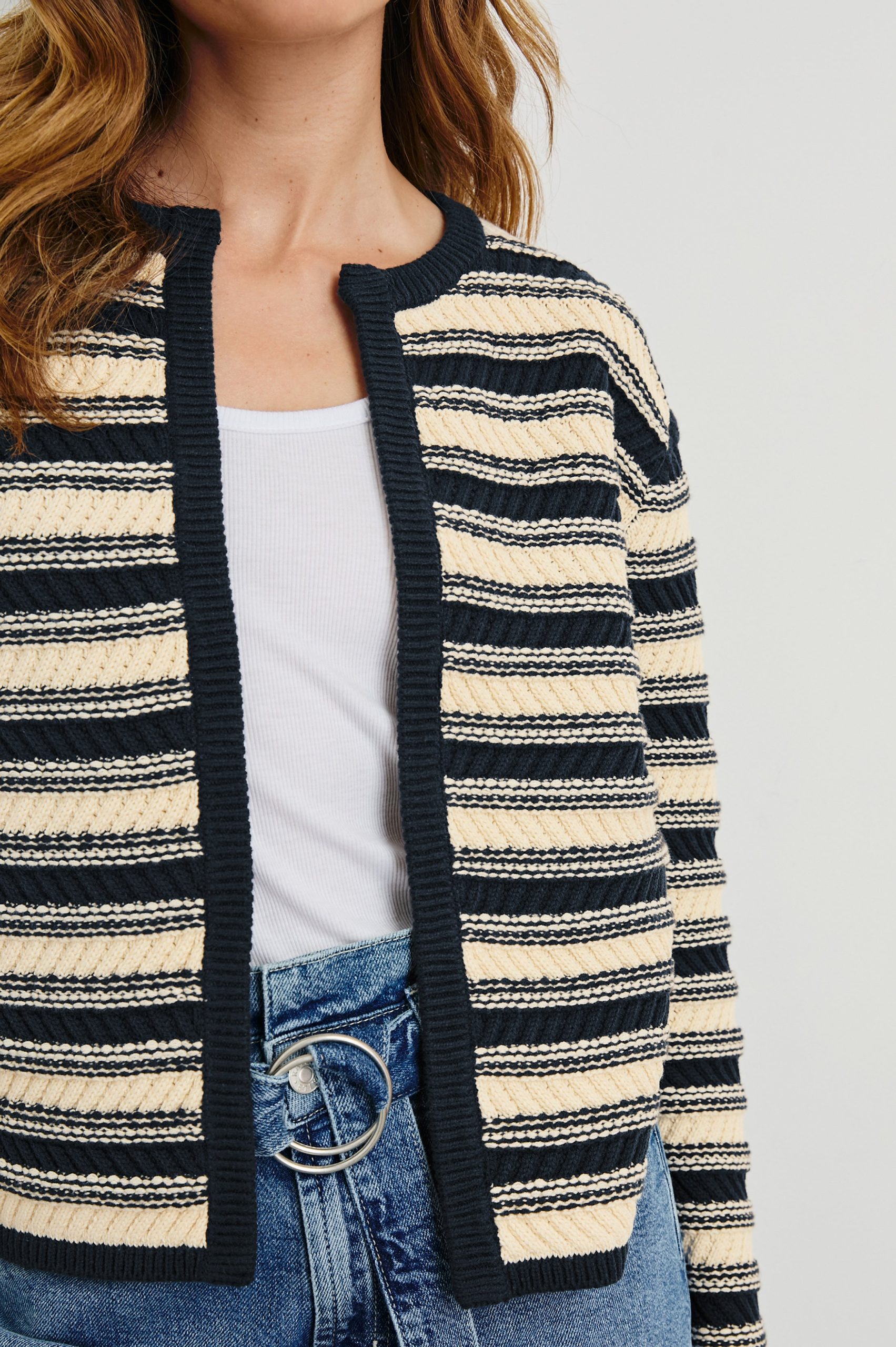 NELLY CARDIGAN - NAVY OAT STRIPE - Image 2