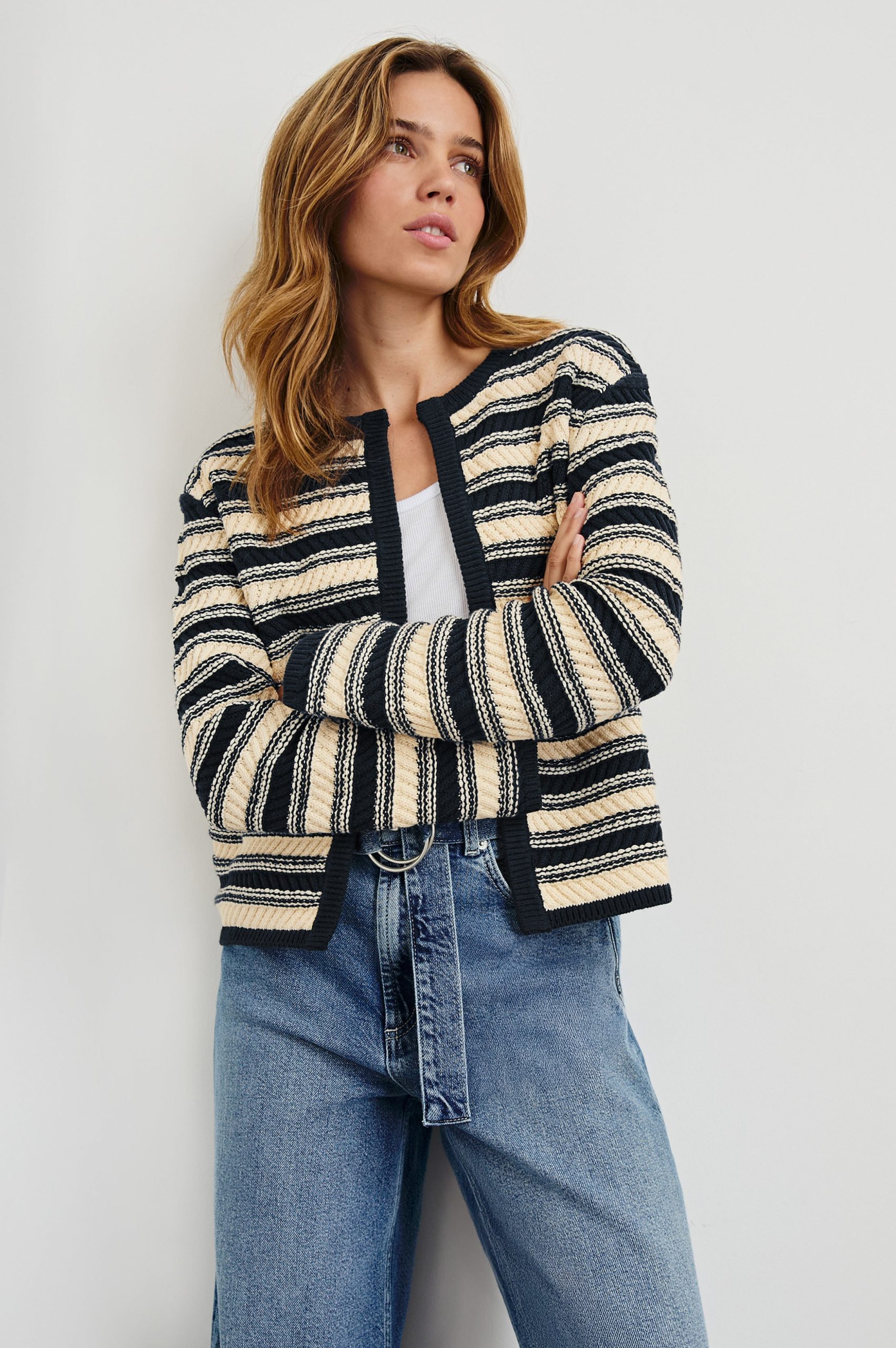NELLY CARDIGAN - NAVY OAT STRIPE - Image 4