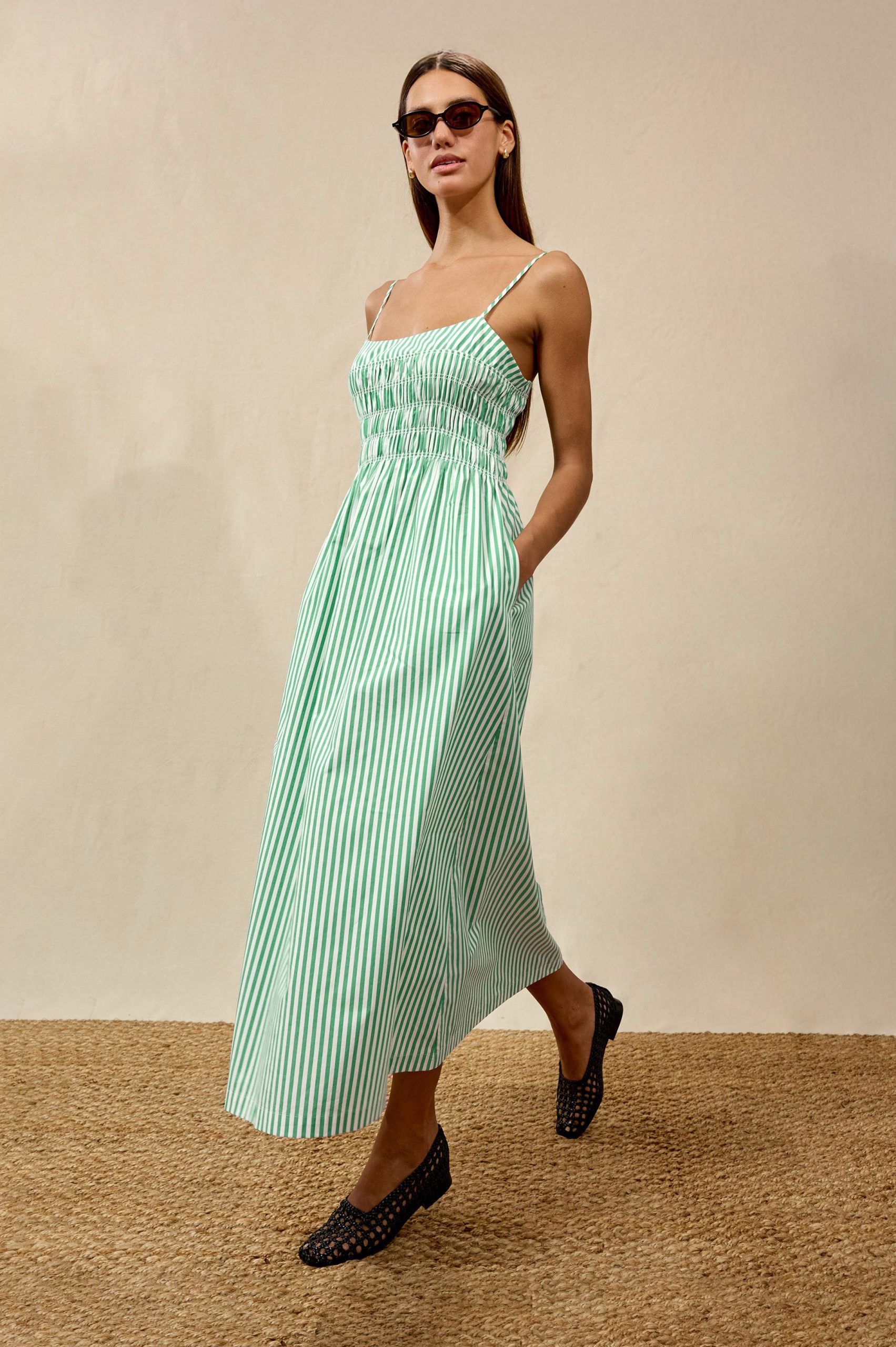PRIMROSE DRESS - EMERALD STRIPE