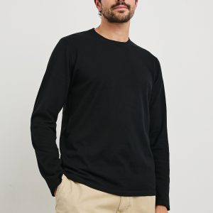 QUENTIN COTTON CASHMERE LONG SLEEVE TEE - BLACK