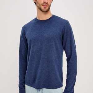 QUENTIN COTTON CASHMERE LONG SLEEVE TEE - HEATHER BLUE