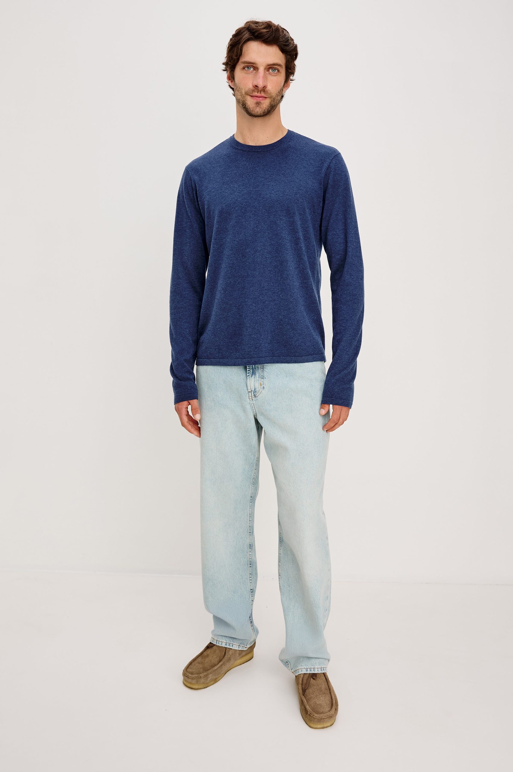 QUENTIN COTTON CASHMERE LONG SLEEVE TEE - HEATHER BLUE - Image 3