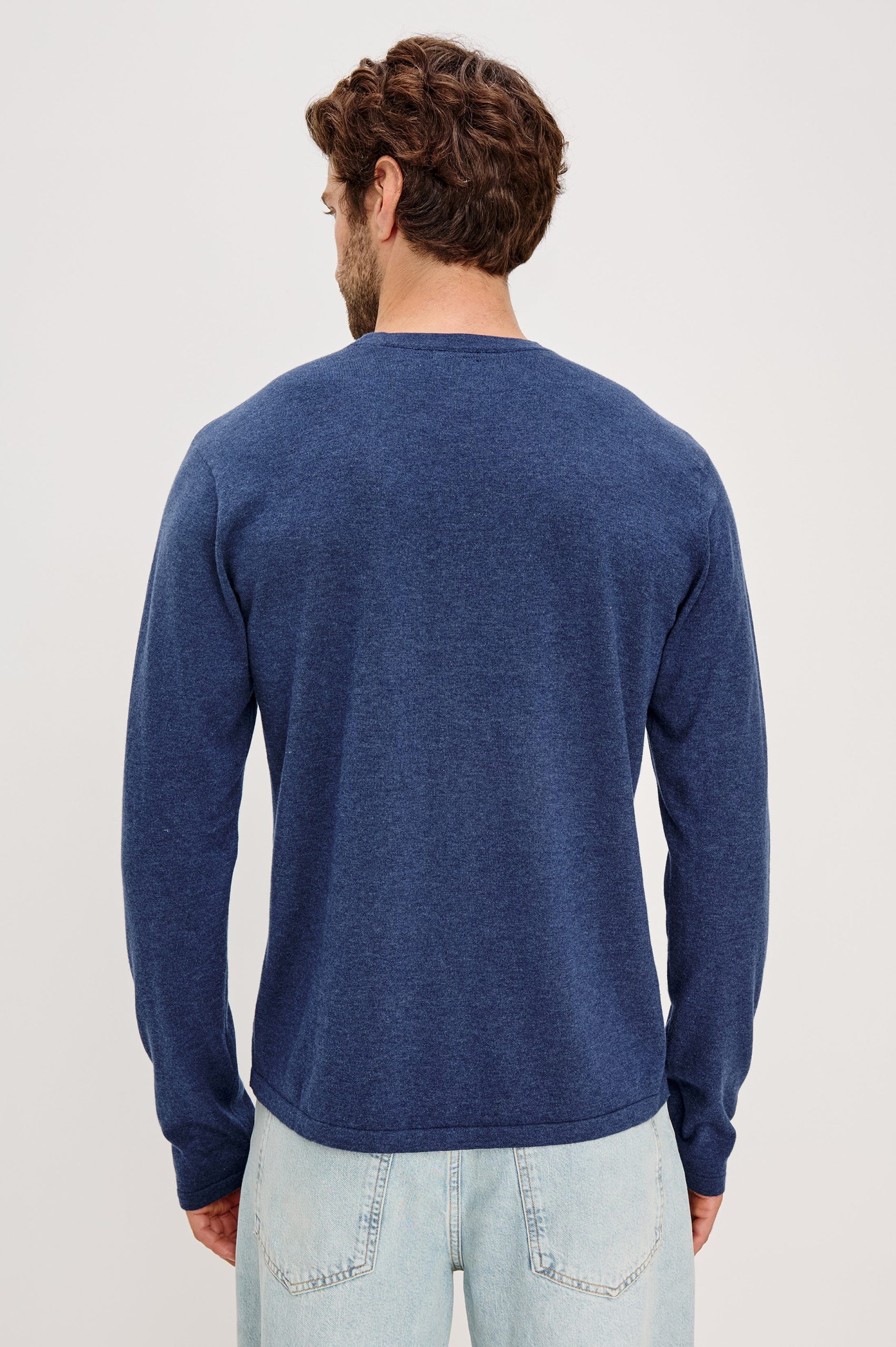 QUENTIN COTTON CASHMERE LONG SLEEVE TEE - HEATHER BLUE - Image 5