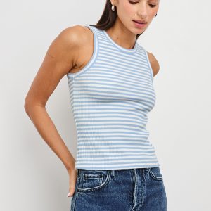 THE RACER TANK - CHAMBRAY BLUE STRIPE