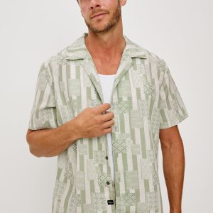 RHODES SHIRT - PATCHWORK STRIPE SAGE