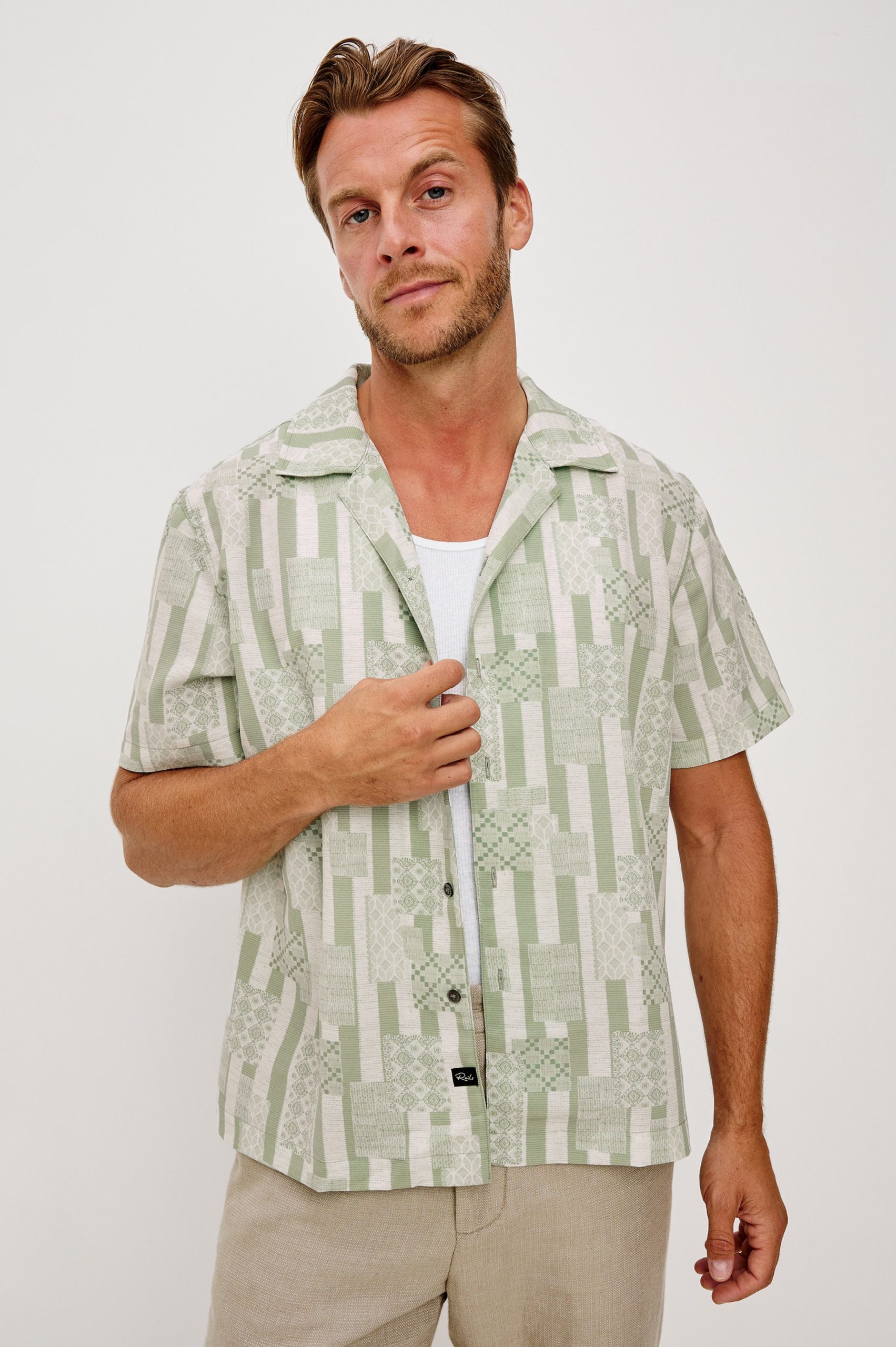 RHODES SHIRT - PATCHWORK STRIPE SAGE