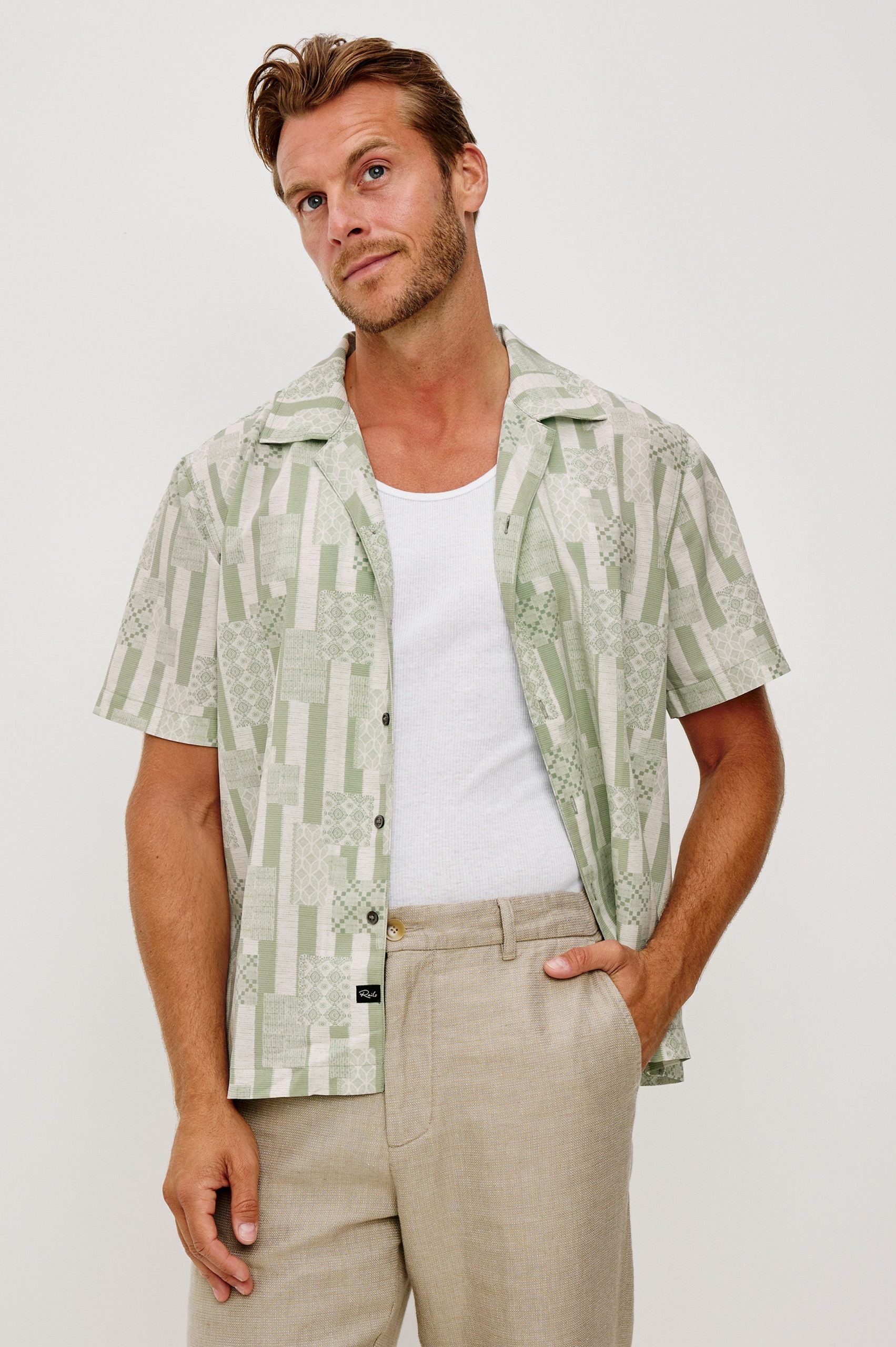 RHODES SHIRT - PATCHWORK STRIPE SAGE - Image 4