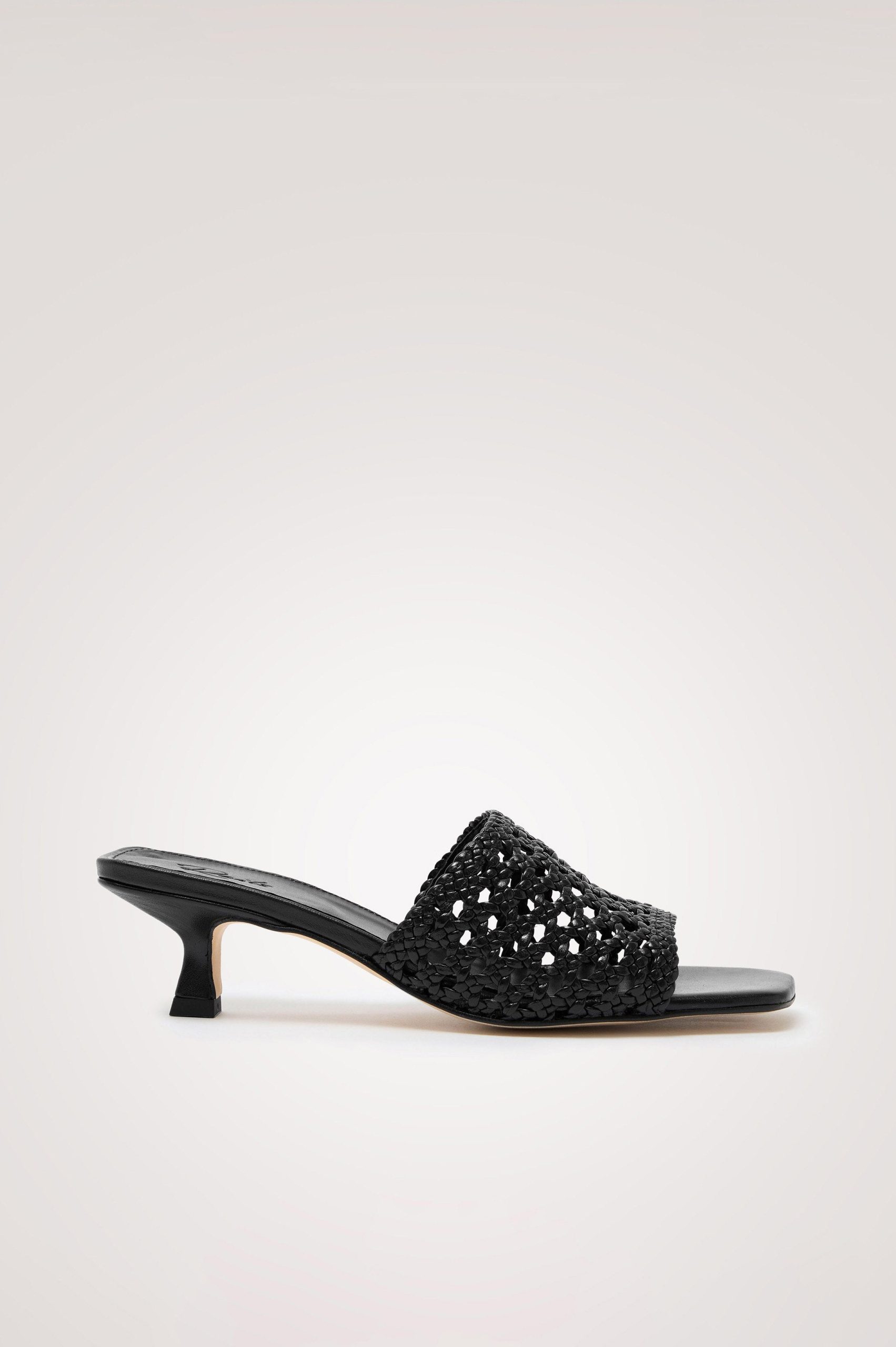 RIMINI WOVEN HEEL - BLACK LEATHER