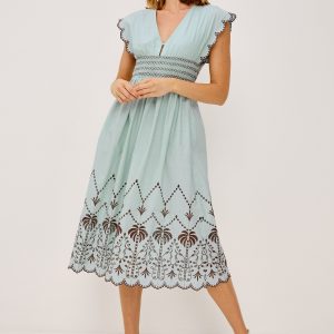 ROXANNE DRESS - OCEAN PALMS EMBROIDERY