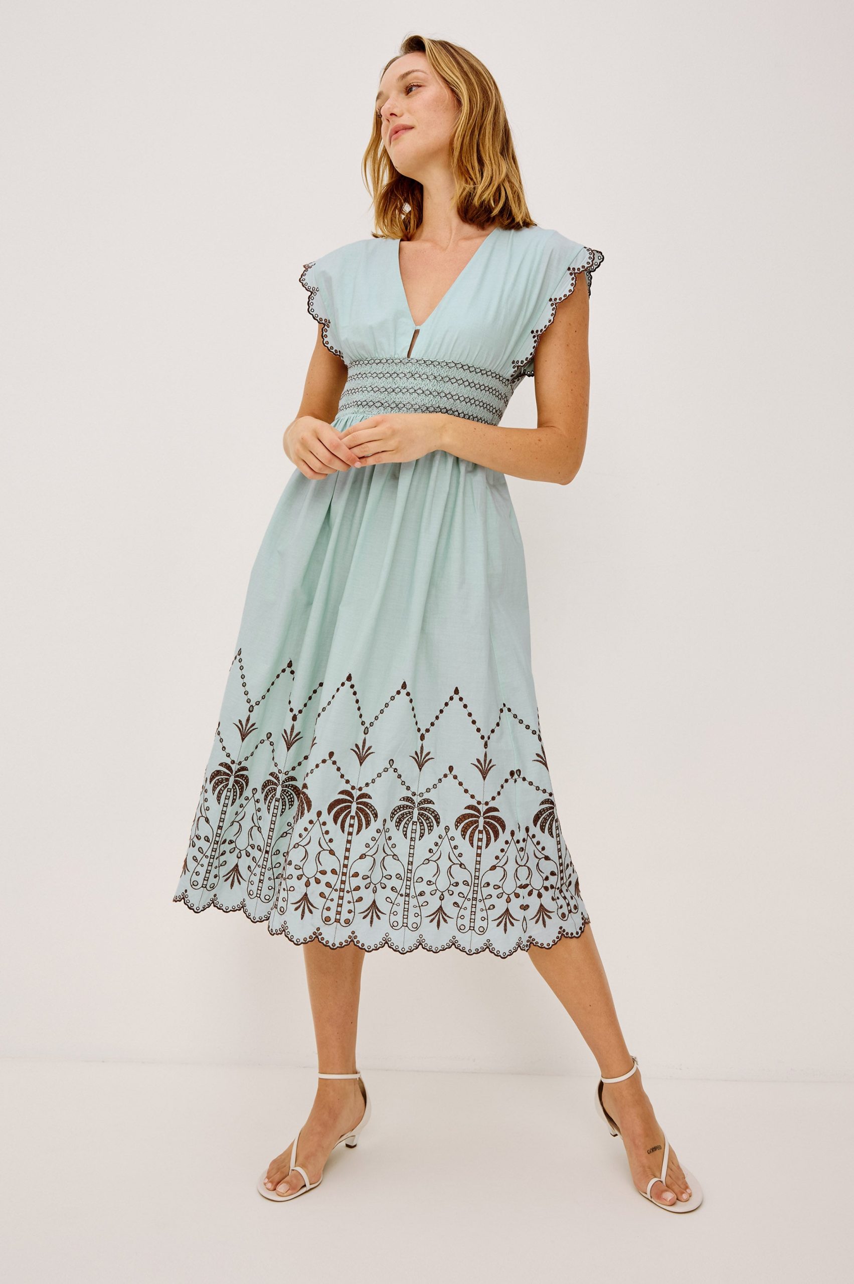ROXANNE DRESS - OCEAN PALMS EMBROIDERY