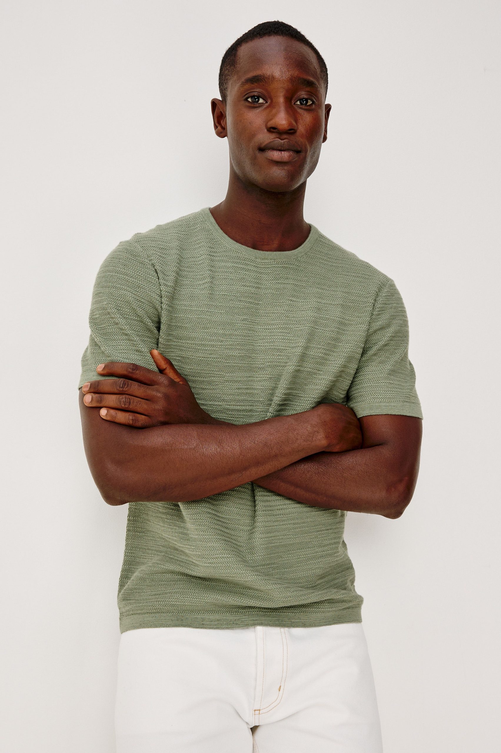 THEO SHORT SLEEVE SWEATER - SILVER SAGE