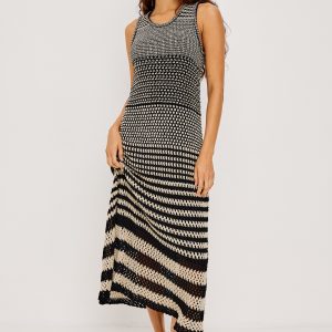 YVETTE DRESS - ONYX IVORY STRIPE